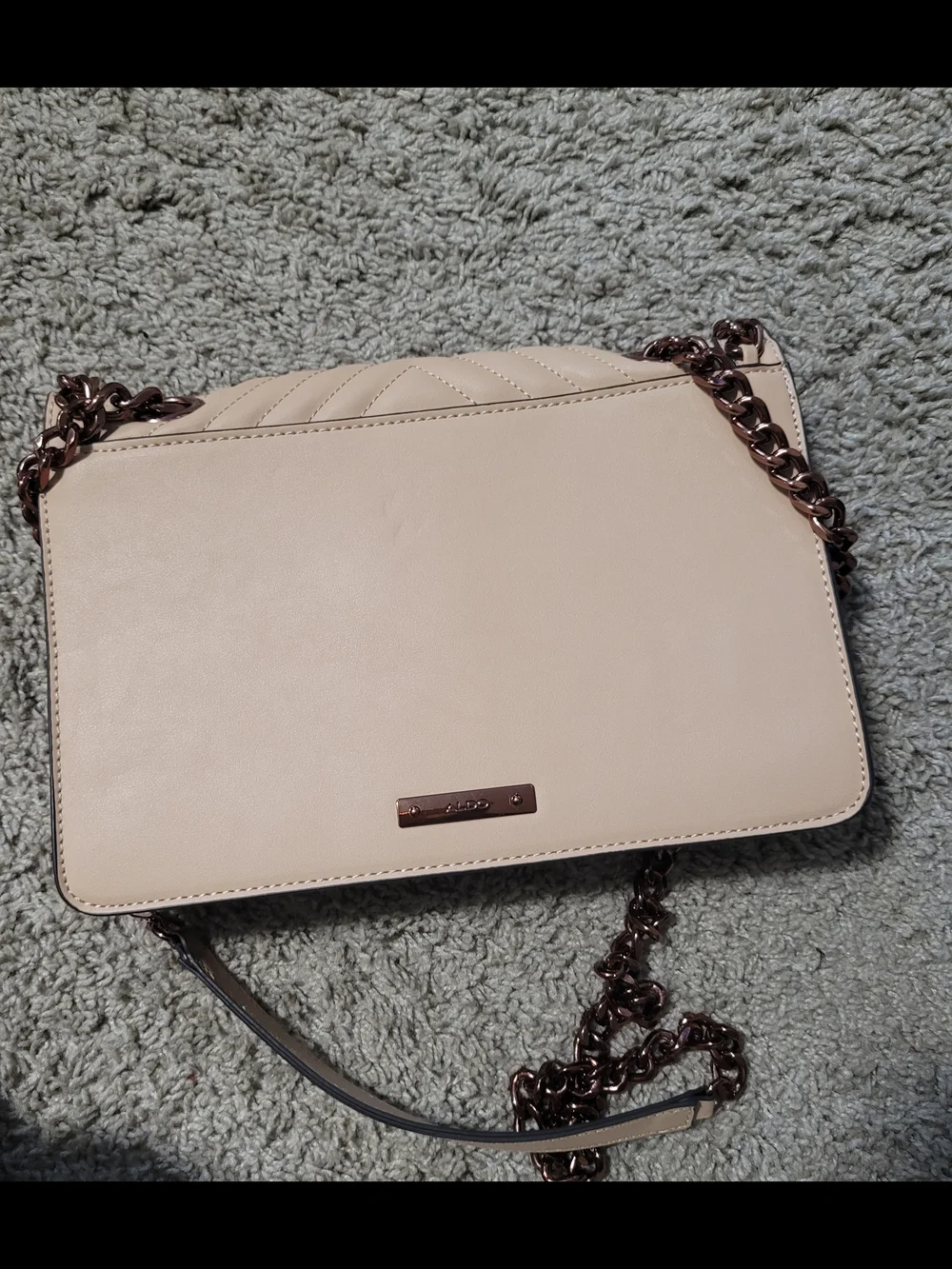 ALDO Greenwald Crossbody Bag in a beige/blush color featuring a chevron-quilted - Picture 3 of 7